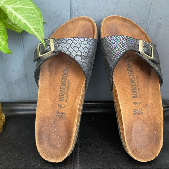 Pre-owned Birkenstock Madrid Iridescent Black Slide Sandals 39/8 Women’s - Picture 2 of 8